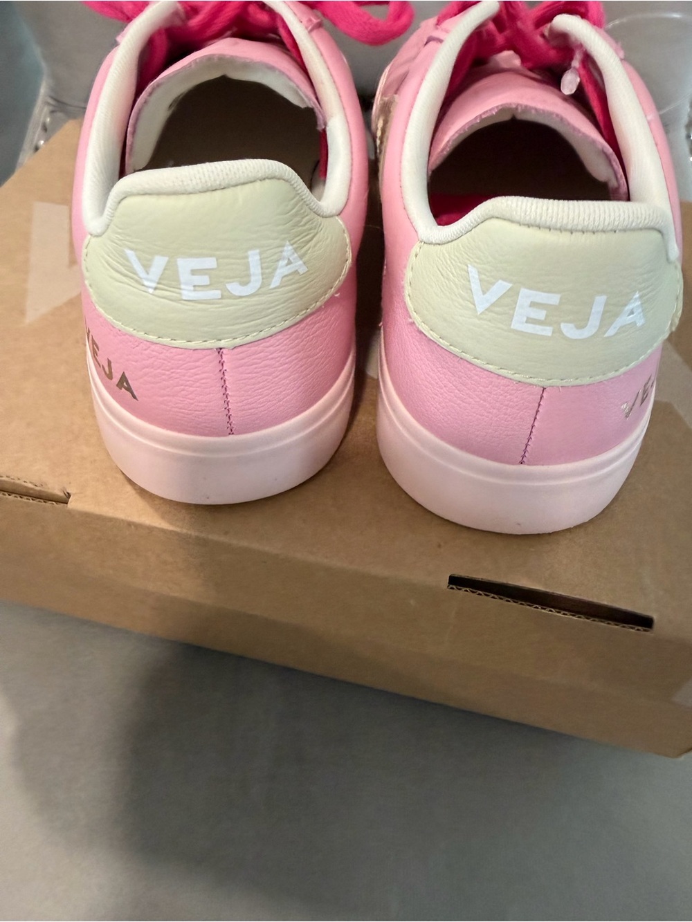 Veja Women's Pink Low-Top Sneakers with Hot Pink Laces - Picture 7 of 10
